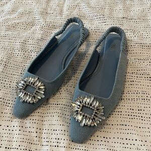 Zara denim slingback flats with embellishment